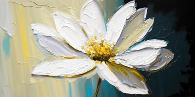 . . White ink oil paint flower on canvas. Artist calm peace romantic love vibe. Graphic Art photo