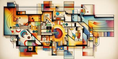 ai generado. ai generativo. resumen Clásico retro estética piso plan antecedentes modelo inspirado por wassily Kandinsky. lata ser usado me gusta póster para hogar decoración. gráfico Arte foto