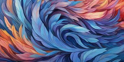 . . Photo realistic illustration of blue soft feathers. Pattern background texture romantic cozy vibe. Graphic Art