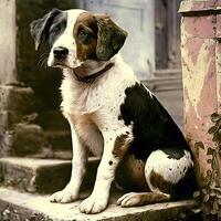 ai generado. ai generativo. foto realista antiguo Clásico retro foto ilustración de mascota linda perro. mano de colores fotografía. gráfico Arte