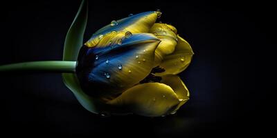 ai generativo. ai generado. azul y amarillo estética hermosa tulipán flor en color de Ucrania. romántico amor onda. gráfico Arte foto