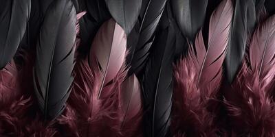 . . Photo realistic black feathers pattern background texture. Ellegant aesthetics luxury vibe. Graphic Art