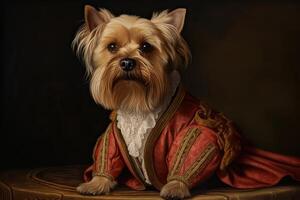 . . Painting of a Yorkshire terrier in renaissance clothing realistic illustration. Vintage retro elite vibe. Graphic Art photo