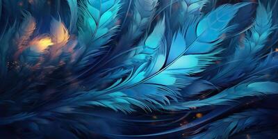 . . Photo realistic illustration of blue soft feathers. Pattern background texture romantic cozy vibe. Graphic Art