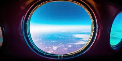 ai generado. ai generativo. foto realista ilustración de nubes encima cielo arriba en el aire ver mediante el aire avión aeronave ventana. aventuras viaje vacaciones onda. gráfico Arte