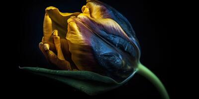 . . Blue and yellow aesthetics beautiful tulip flower in color of Ukraine. Romantic love vibe. Graphic Art photo