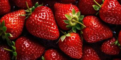 AI generated. AI Generative. Macro close up photo of banch set of strawberry. Healthy eco organic fruit. Graphic Art