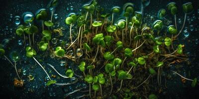 . . Germinated miocrogreens sprouts photorealistic illustration. Eco organic vegan healthy super food vibe. Graphic Art photo