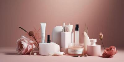 . . Photo realistic illustration of different skin body care products. Beauty healthy luxury lifestyle. Graphic Art