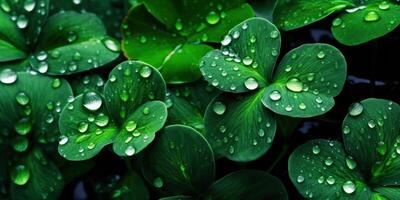. Photo realistic illustration of top view green fresh clover leafes. Irish symbol. . Graphic Art