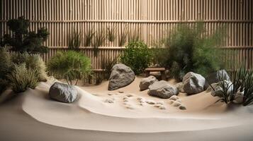 . Photo macro of asian zen garden. Home decor meditation. Graphic Art