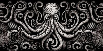 . . Engraving retro vintage style octopus woodcut linocut illustration. Graphic Art photo