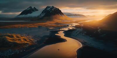 . . Macro shot aerial drone view of Iceland landscape scene. Cinematic adventure explore vibe. Graphic Art photo