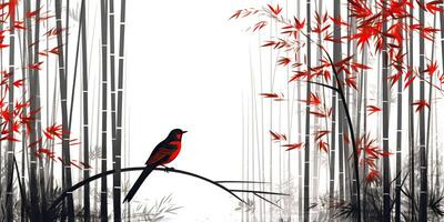 . . Illustration of asian china japan plant bamboo with bird. Peace mind clear calm vibe. Graphic Art photo