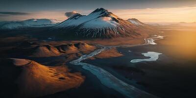 . . Macro shot aerial drone view of Iceland landscape scene. Cinematic adventure explore vibe. Graphic Art photo