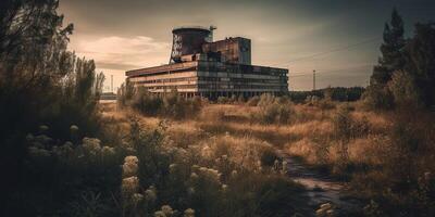 ai generativo, ai generado. nuclear atómico poder planta eléctrico estación oscuro estado animico ecología peligro onda. gráfico Arte foto