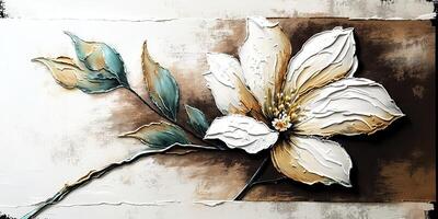 . . White ink oil paint flower on canvas. Artist calm peace romantic love vibe. Graphic Art photo