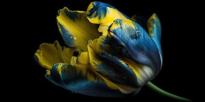 . . Blue and yellow aesthetics beautiful tulip flower in color of Ukraine. Romantic love vibe. Graphic Art photo