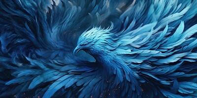 . . Photo realistic illustration of blue soft feathers. Pattern background texture romantic cozy vibe. Graphic Art