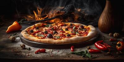 ai generativo. ai generado. foto realista ilustración de sabroso italiano Pizza familia cena. gráfico Arte