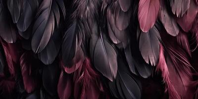 . . Photo realistic black feathers pattern background texture. Ellegant aesthetics luxury vibe. Graphic Art