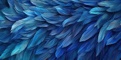 AI Generated. AI Generative. Photo realistic illustration of blue soft feathers. Pattern background texture romantic cozy vibe. Graphic Art