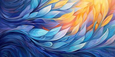 . . Photo realistic illustration of blue soft feathers. Pattern background texture romantic cozy vibe. Graphic Art