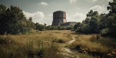 ai generativo, ai generado. nuclear atómico poder planta eléctrico estación oscuro estado animico ecología peligro onda. gráfico Arte foto