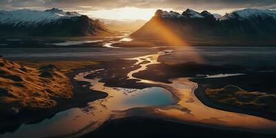 . . Macro shot aerial drone view of Iceland landscape scene. Cinematic adventure explore vibe. Graphic Art photo