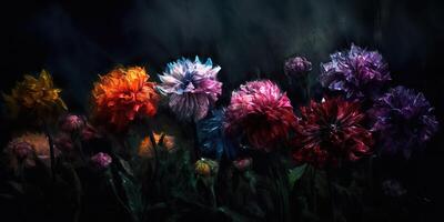 . . Beatiful painted oil drawing flowers. Aesthetics style inspired by dark mood Tim Burton vibe. Graphic Art photo