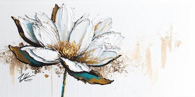 . . White ink oil paint flower on canvas. Artist calm peace romantic love vibe. Graphic Art photo