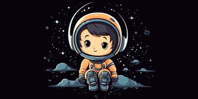 . 2d boy kid person man character at moon galaxy. Astronaut in galaxy space. . Graphic Art photo