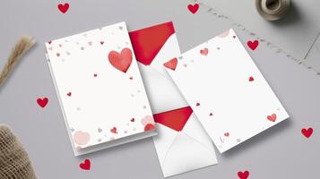 generativo ai, San Valentín día saludo tarjeta decorado con corazones en un muy minimalista estilo foto