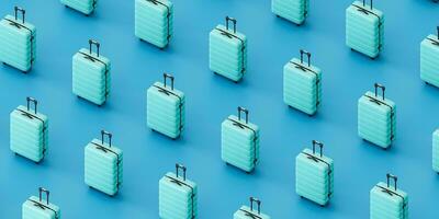 Similar blue suitcases against blue background. 3d render isometric view photo