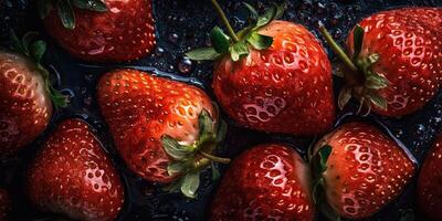 . . Macro close up photo of banch set of strawberry. Healthy eco organic fruit. Graphic Art