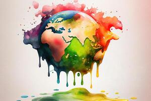 Watercolor melting earth design element. photo