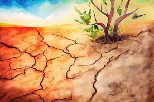 drought cracked landscape, dead land due to water shortage. photo