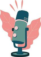 microphone with leafs icon over white background colorful design vector illustration