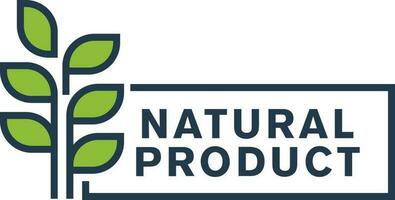 natural product label with leafs icon over white background. colorful design. vector illustration