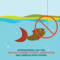 illustration vector graphic of a fish is eaten by fishing bait, perfect for international day, the fight against, unreported, unregulated, fishing, celebrate, greeting card, etc.