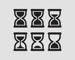 conjunto reloj de arena vector plano diseño. arena vaso iconos hora concepto.