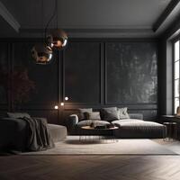 Modern dark home interior background, wall mockup . photo