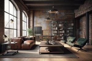 Living room loft in industrial style . photo