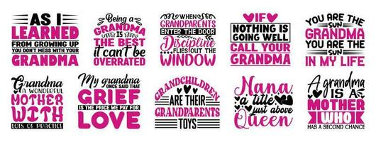 Grandma T shirt Design Bundle, Quotes about Grandparents Day, Grandmother T shirt, Grandma typography T shirt design Collection vector