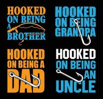 Hooked on Being Dad Fishing T shirt Design Bundle, Quotes about Fishing, Fishing T shirt, Fishing typography T shirt design Collection vector