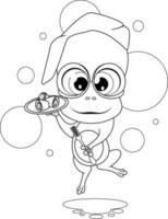 Coloring page. Cute cartoon frog chef with a dish vector