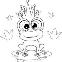 Coloring page. Funny frog princess with crown vector