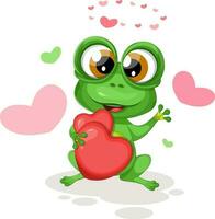 Cute frog in love with red hearts vector