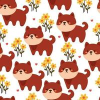 seamless pattern cartoon puppy and flower. cute animal wallpaper for textile, gift wrap paper vector