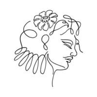 Woman head vector lineart illustration. One Line style drawing. Woman Line Art Minimalist Logo.